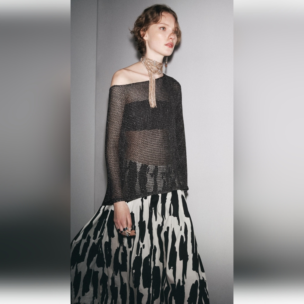 Zara PRINTED MIDI SKIRT ZW COLLECTION (S)